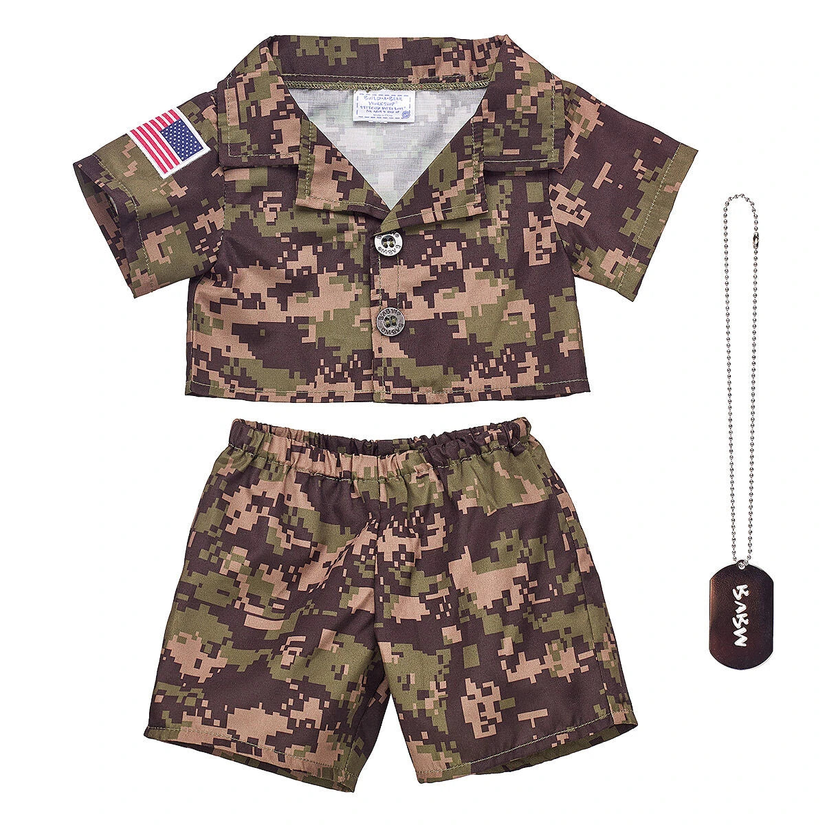 Green Digital Camo Uniform with USA Flag for Stuffed Animals | Build-A-Bear® - US 6182